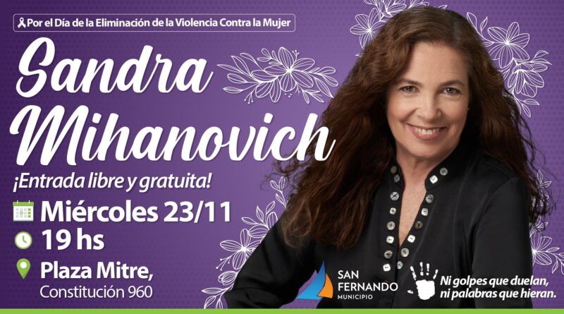 Sandra Mihanovich se presentará el miércoles 23 en San Fernando